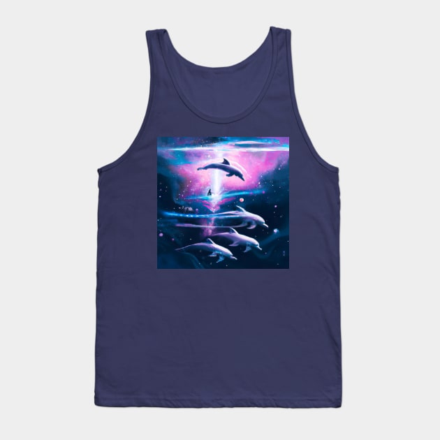 Pod of Cosmic Dolphins Tank Top by AngelsWhisper